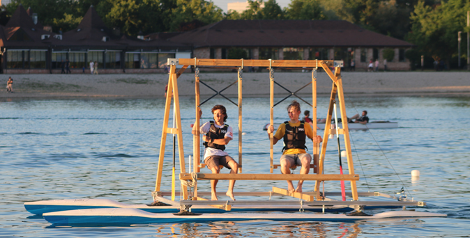 Self-built pedal boat in action