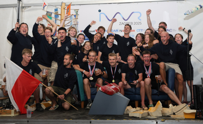 Celebrating on the podium